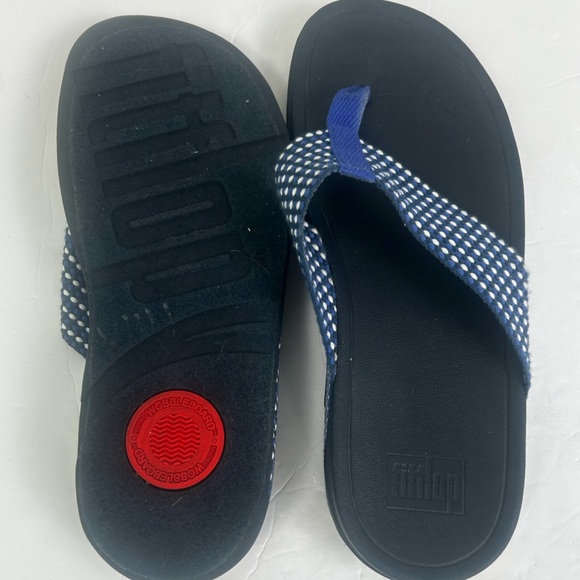 Fitflop Womens 10 Surfa Toe Posts Wedge Sandal Blue White Comfy Casual Flip Flop - Picture 10 of 12